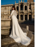 Beaded Long Sleeves Ivory Satin Lace Wedding Dress
